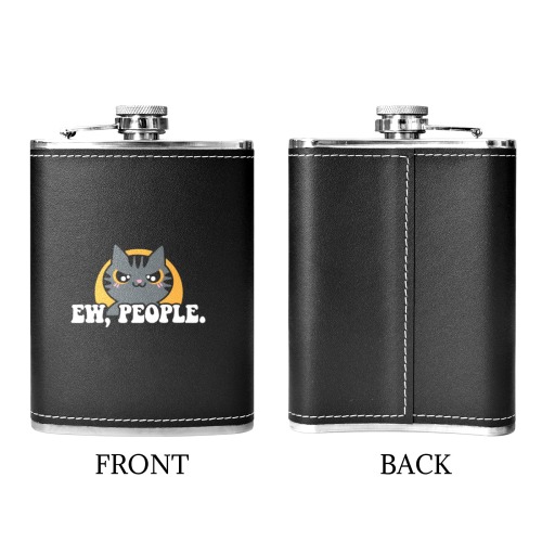 ew people 8oz Black Leather Hip Flask