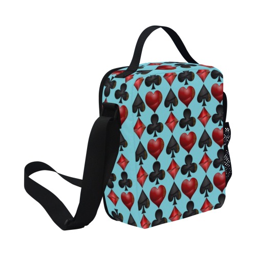 Black Red Playing Card Shapes / Blueish All Over Print Crossbody Lunch Bag for Kids (Model 1722)
