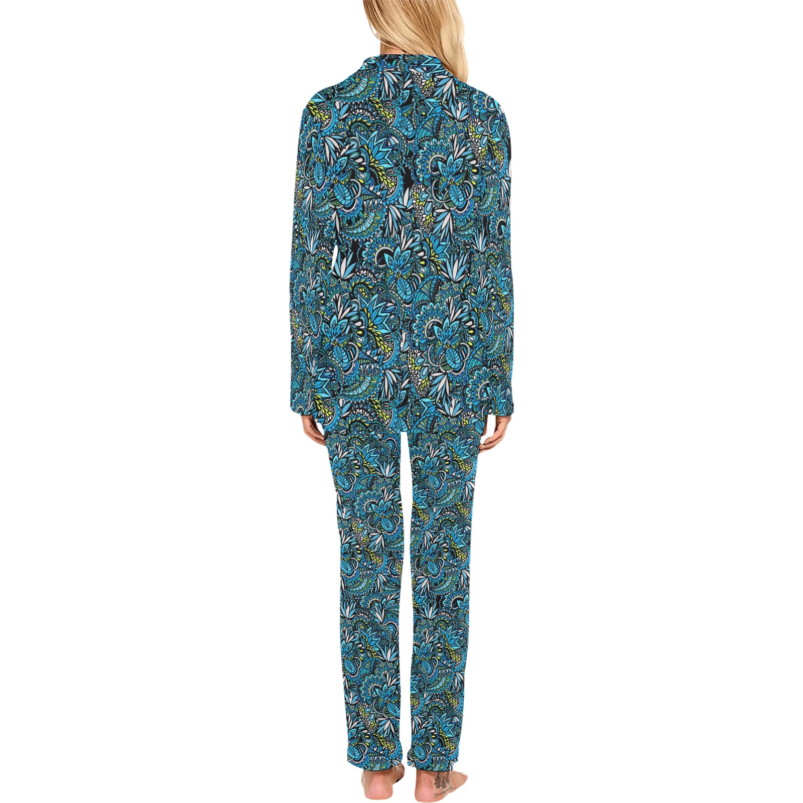 Cerulean Swirls Women's Long Pajama Set