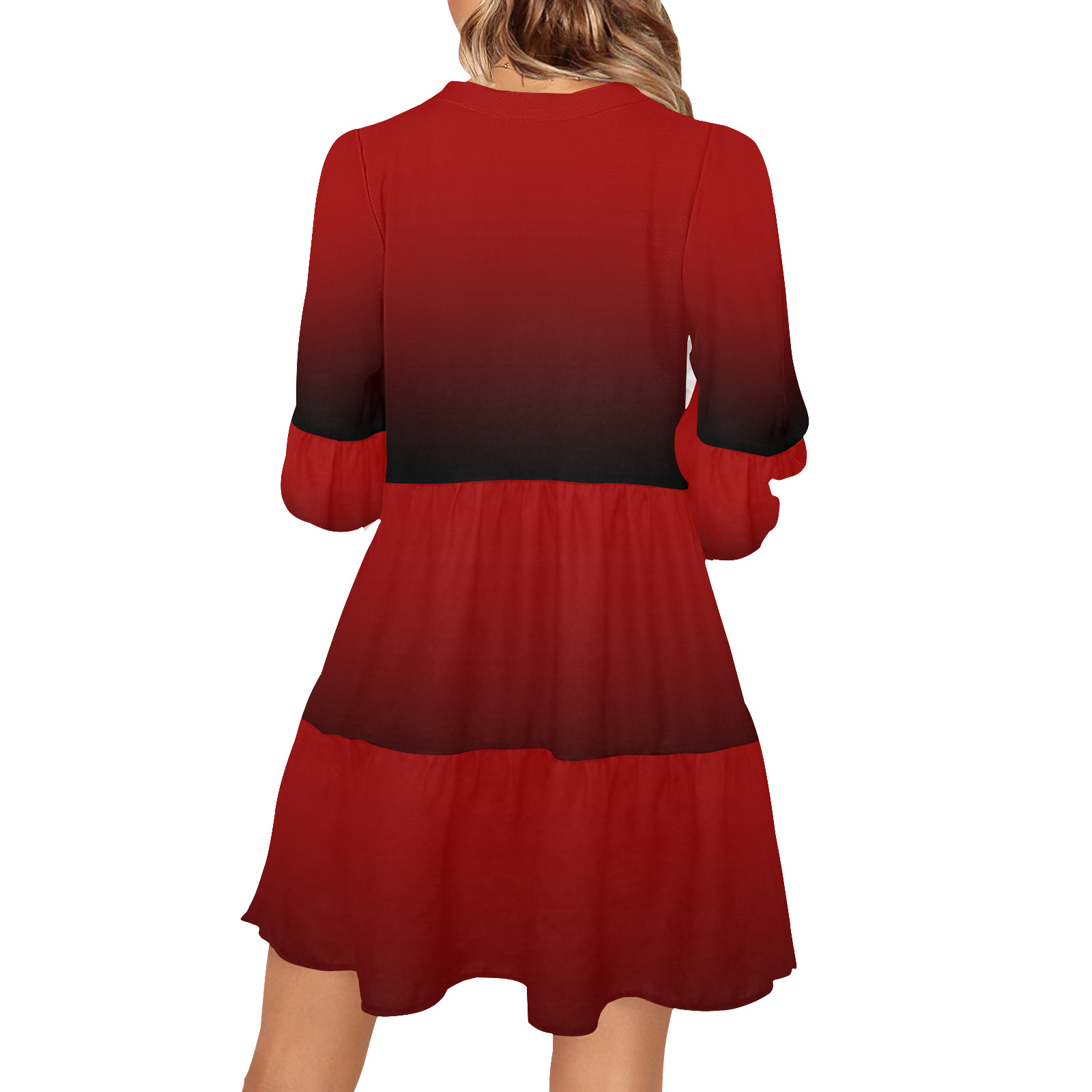 PENDENZA Red V-Neck Loose Fit Dress (Model D62)