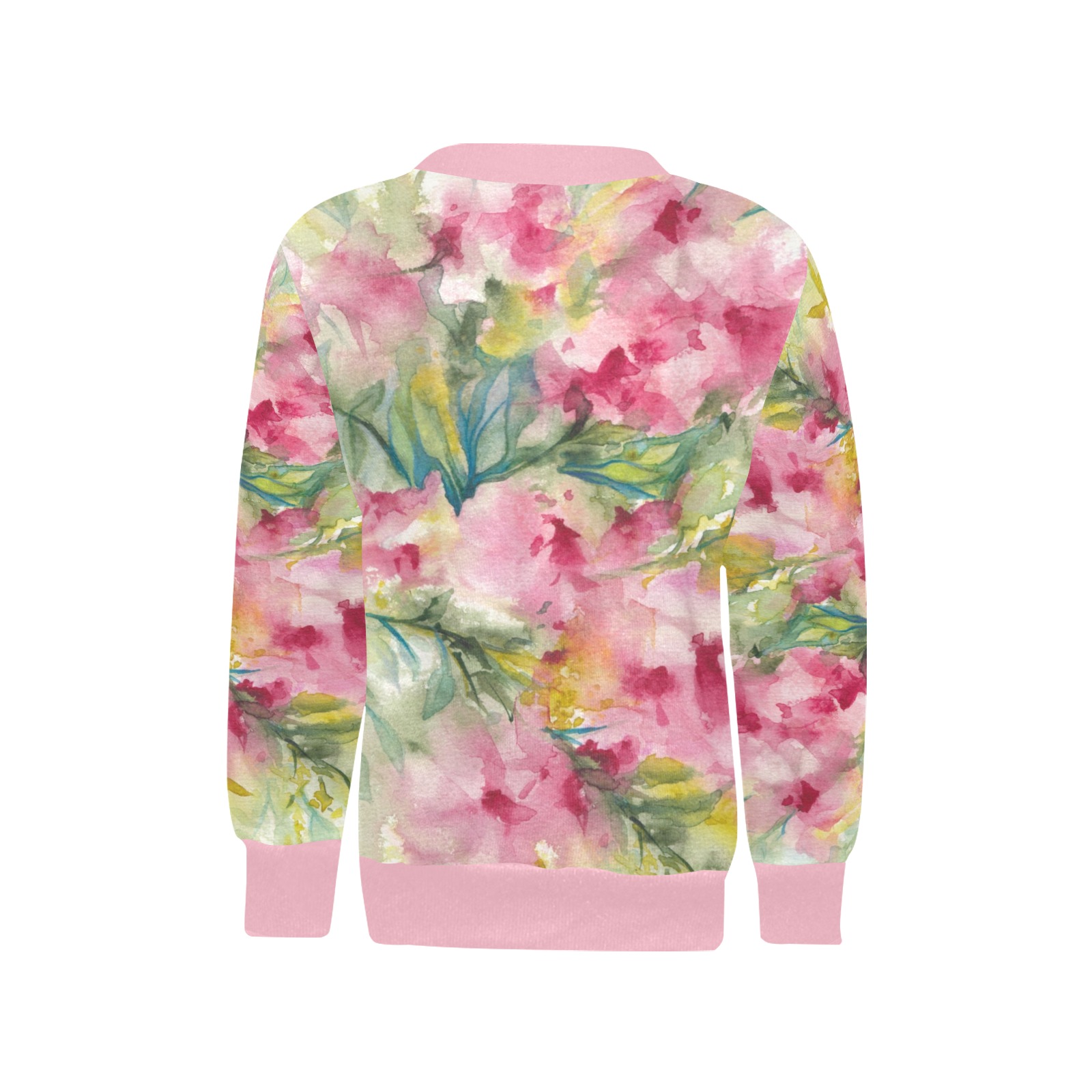 Pink Dreamy Floral Watercolor  Iva West Girls' All Over Print Crew Neck Sweater (Model H49)