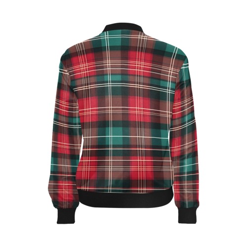 Red Country Plaid Pattern All Over Print Bomber Jacket for Women (Model H36)