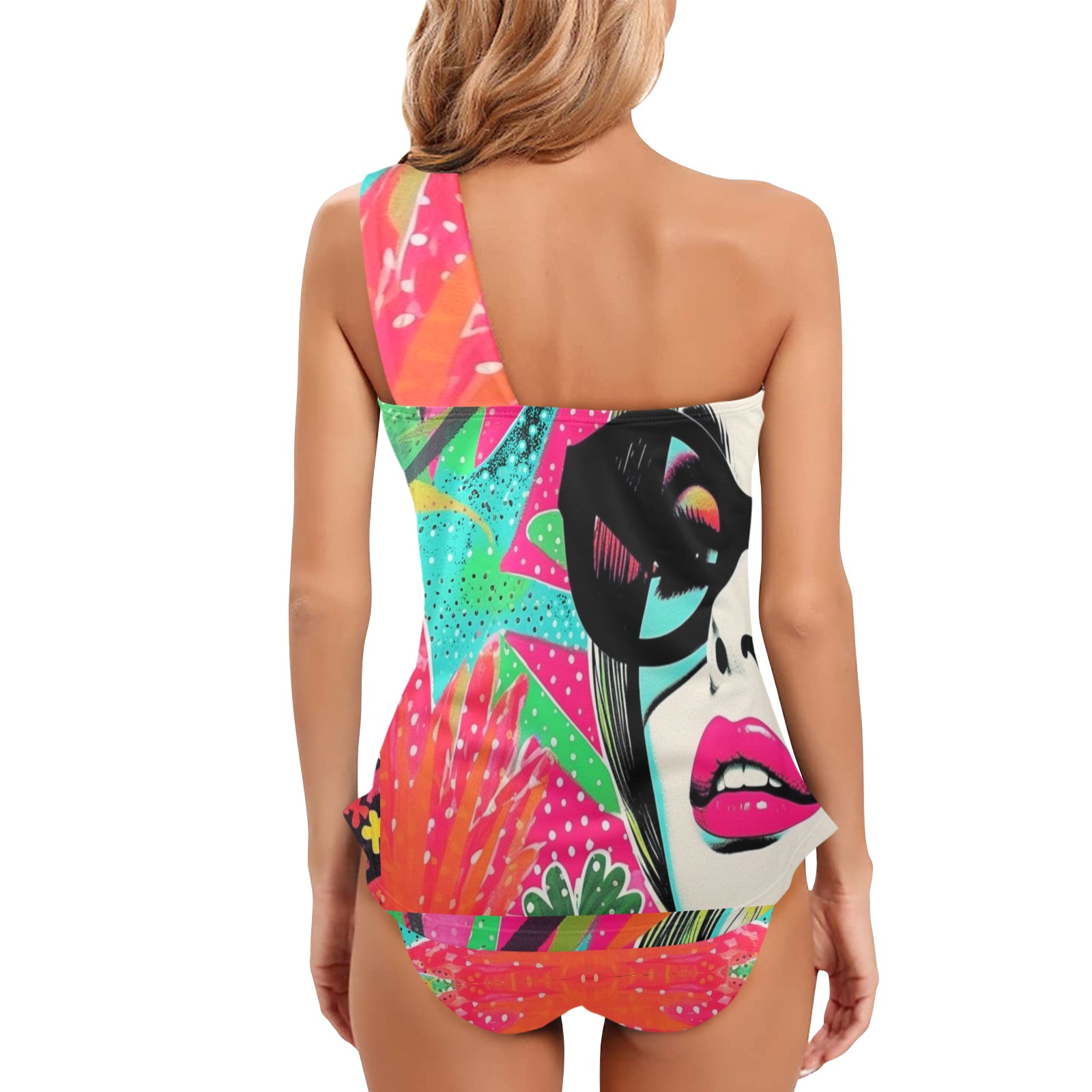 Mindy on Vacay 1-piece sexy tropical pop art swimsuit Women's One Shoulder Backless Swimsuit (Model S44)
