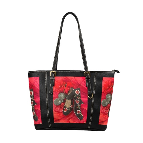Flamenco Shoes Leather Tote Bag/Large (Model 1640)