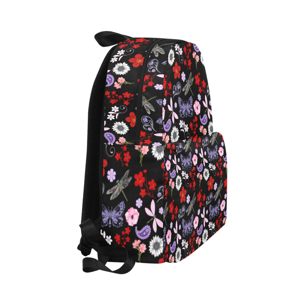 Black, Red, Pink, Purple, Dragonflies, Butterfly and Flowers Design Unisex Classic Backpack (Model 1673)