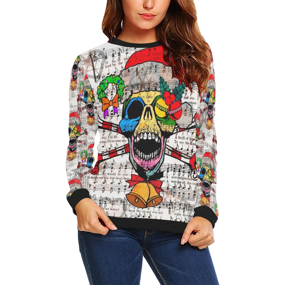 Christmas Skull by Nico Bielow All Over Print Crewneck Sweatshirt for Women (Model H18)