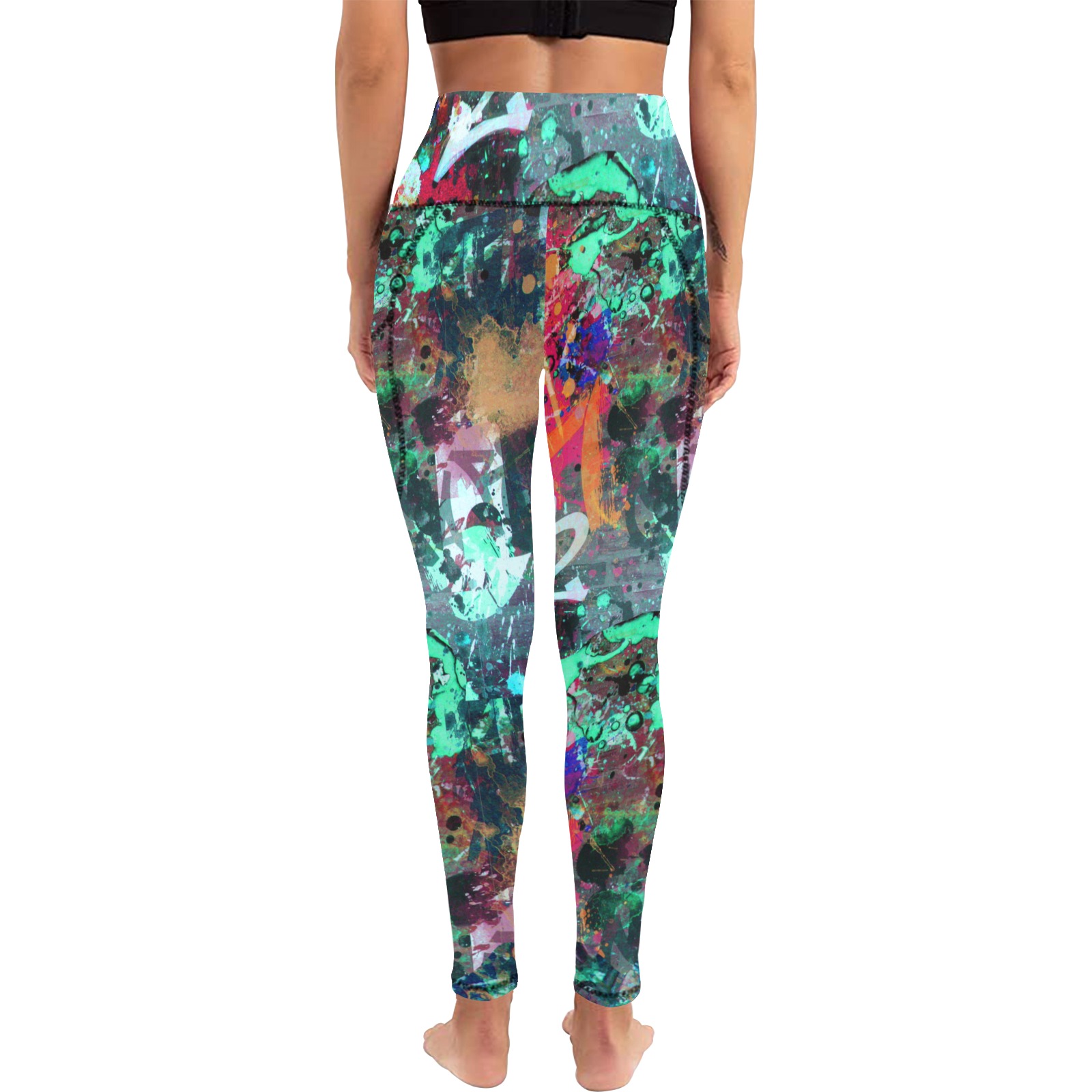 Graffiti Wall and Paint Splatter Women's All Over Print Leggings with Pockets (Model L56)