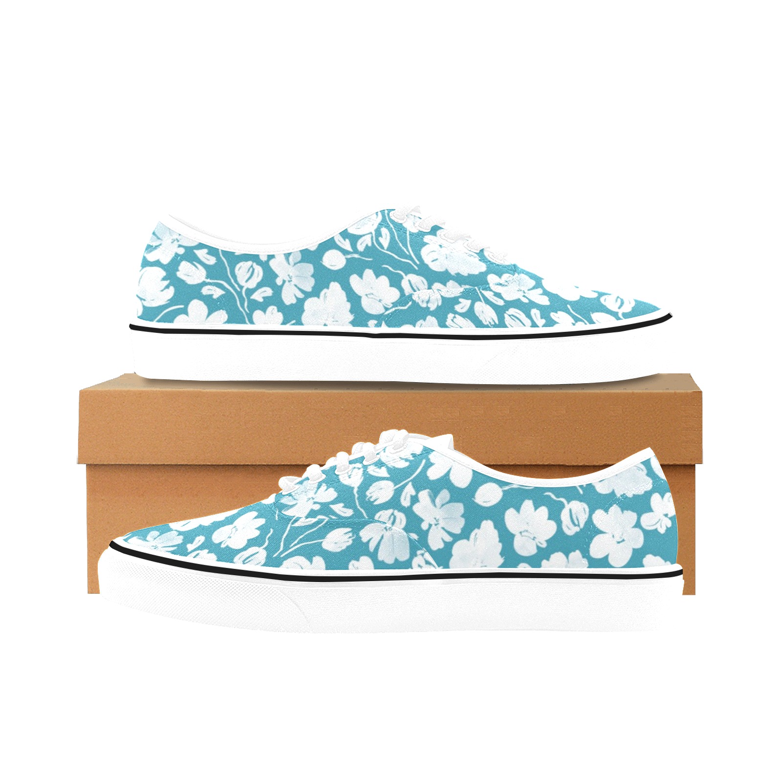 Blue garden floral blooms PDP Classic Men's Canvas Low Top Shoes (Model E001-4)