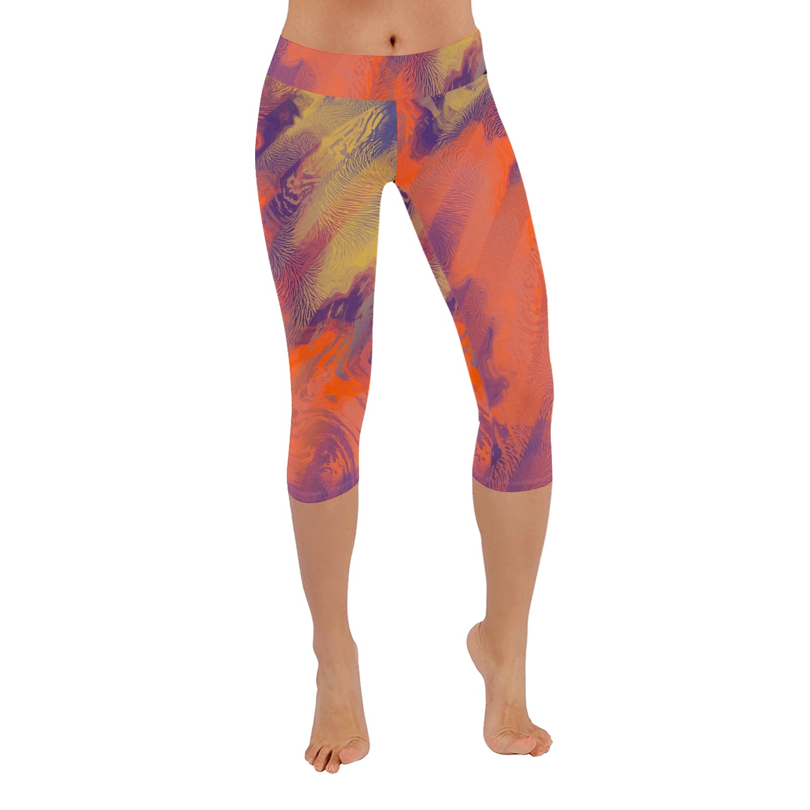 Mosaic strokes textures Women's Low Rise Capri Leggings (Invisible