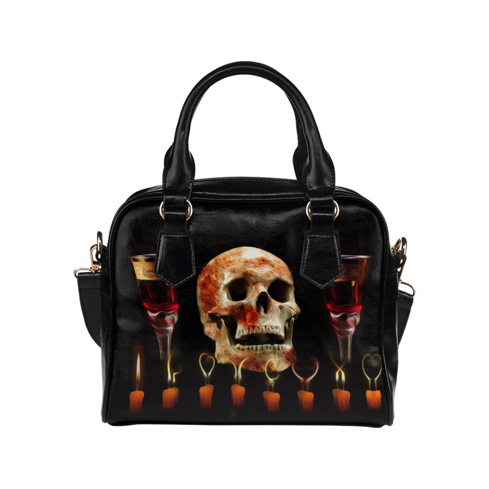 Gothic Skull Wine Candles Ritual Shoulder Handbag (Model 1634)
