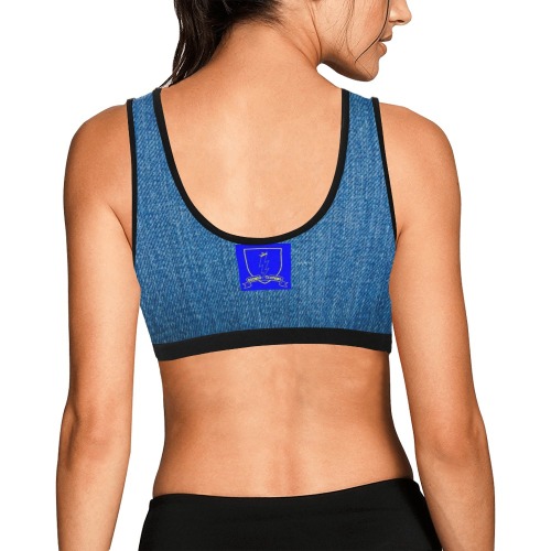 DIONIO Clothing - Ladies' Denim-Look Stonewashed Sports Bra (Blue) Women's All Over Print Sports Bra (Model T52)