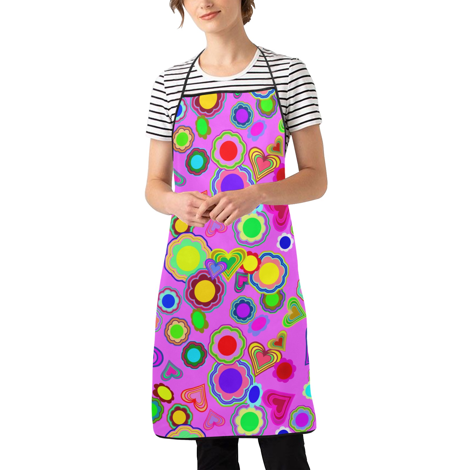 Groovy Hearts and Flowers Pink Women's Overlock Apron
