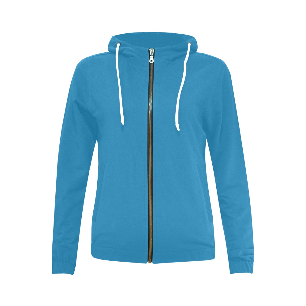 Solid Blue All Over Print Full Zip Hoodie for Women (Model H14)