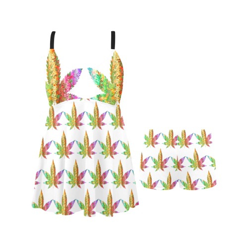 Multi colour leaf Chest Pleat Swim Dress (Model S31)