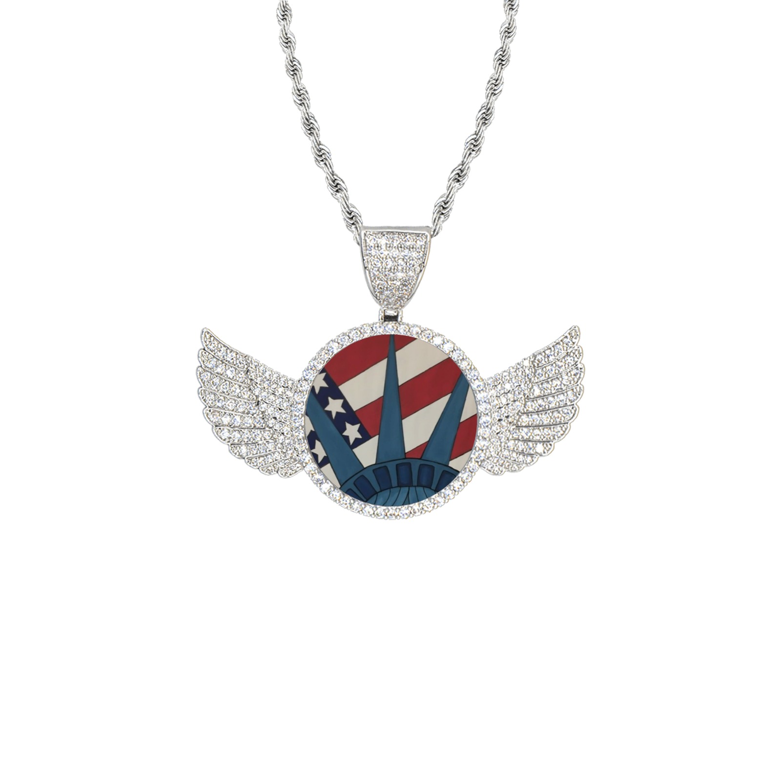 Liberty 2021 Wings Silver Photo Pendant with Rope Chain