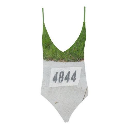 Street Number 4844 with green straps Sexy Lacing Backless One-Piece Swimsuit (Model S10)