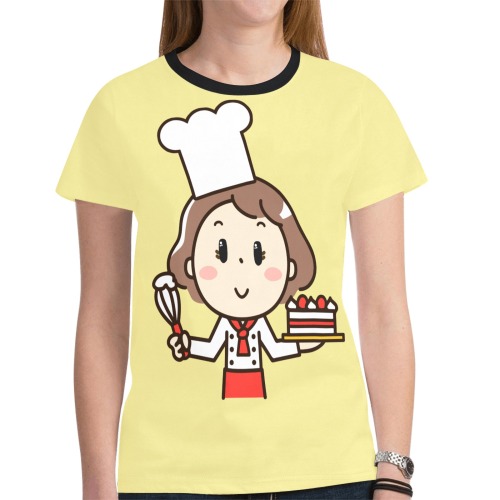 Little Girl Chef on Yellow New All Over Print T-shirt for Women (Model T45)
