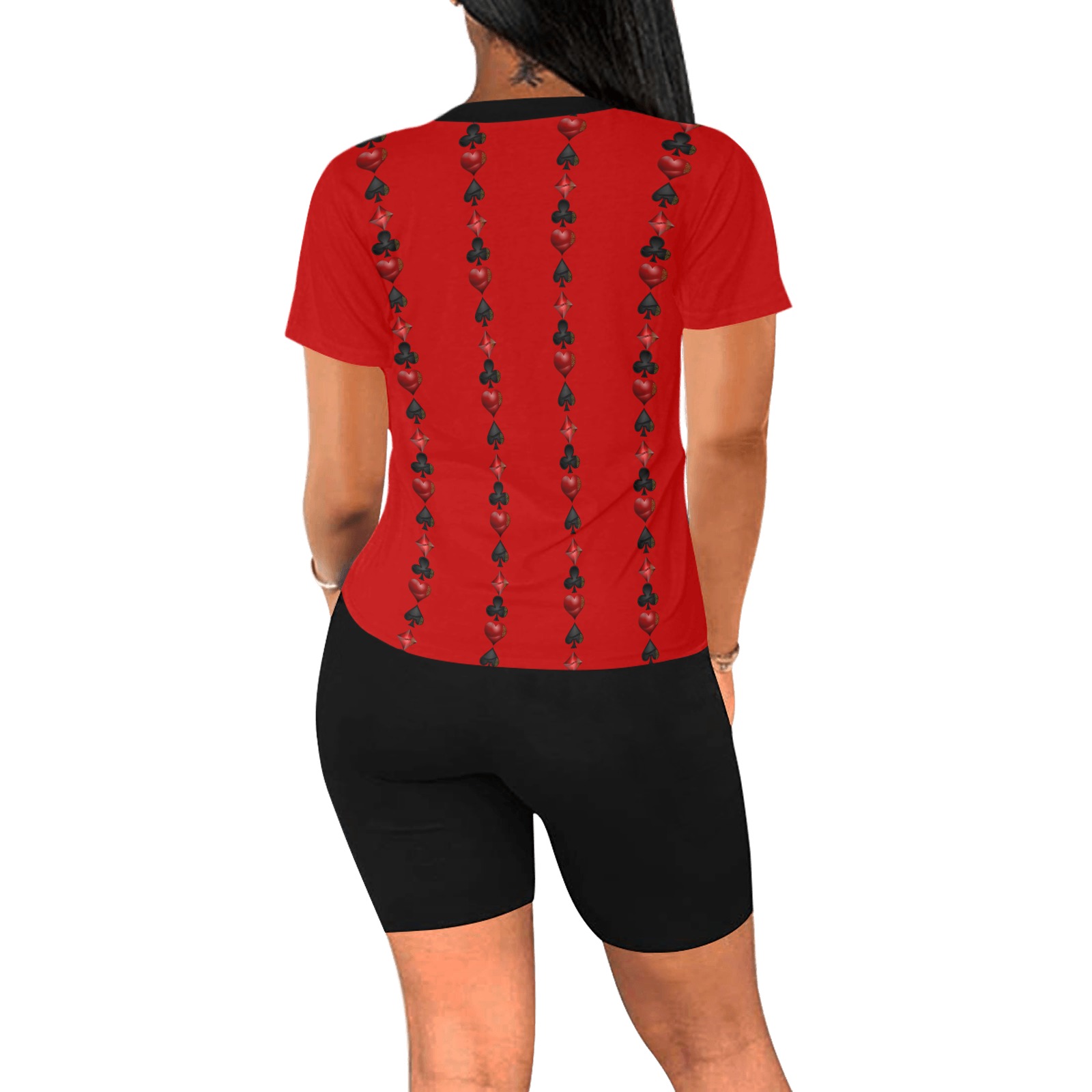 Black and Red Casino Card Shapes on Red Women's Short Yoga Set