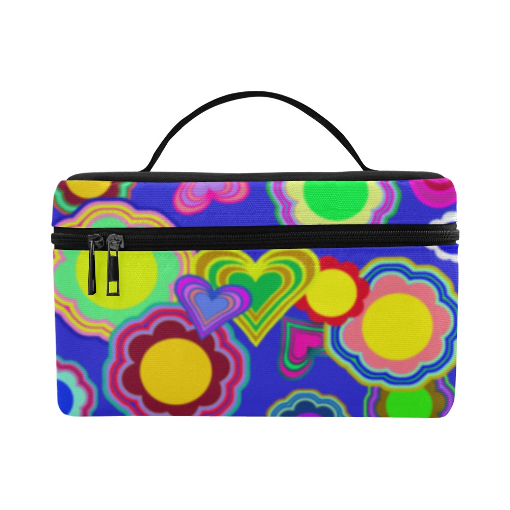 Groovy Hearts and Flowers Blue Cosmetic Bag/Large (Model 1658)