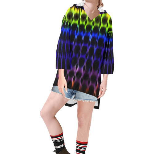 Modern Digital Hippie Tie-Dye Step Hem Tunic Hoodie for Women (Model H25)