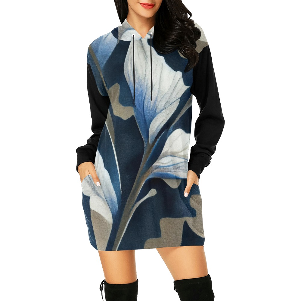 blue and white pattern 3 All Over Print Hoodie Mini Dress (Model H27)