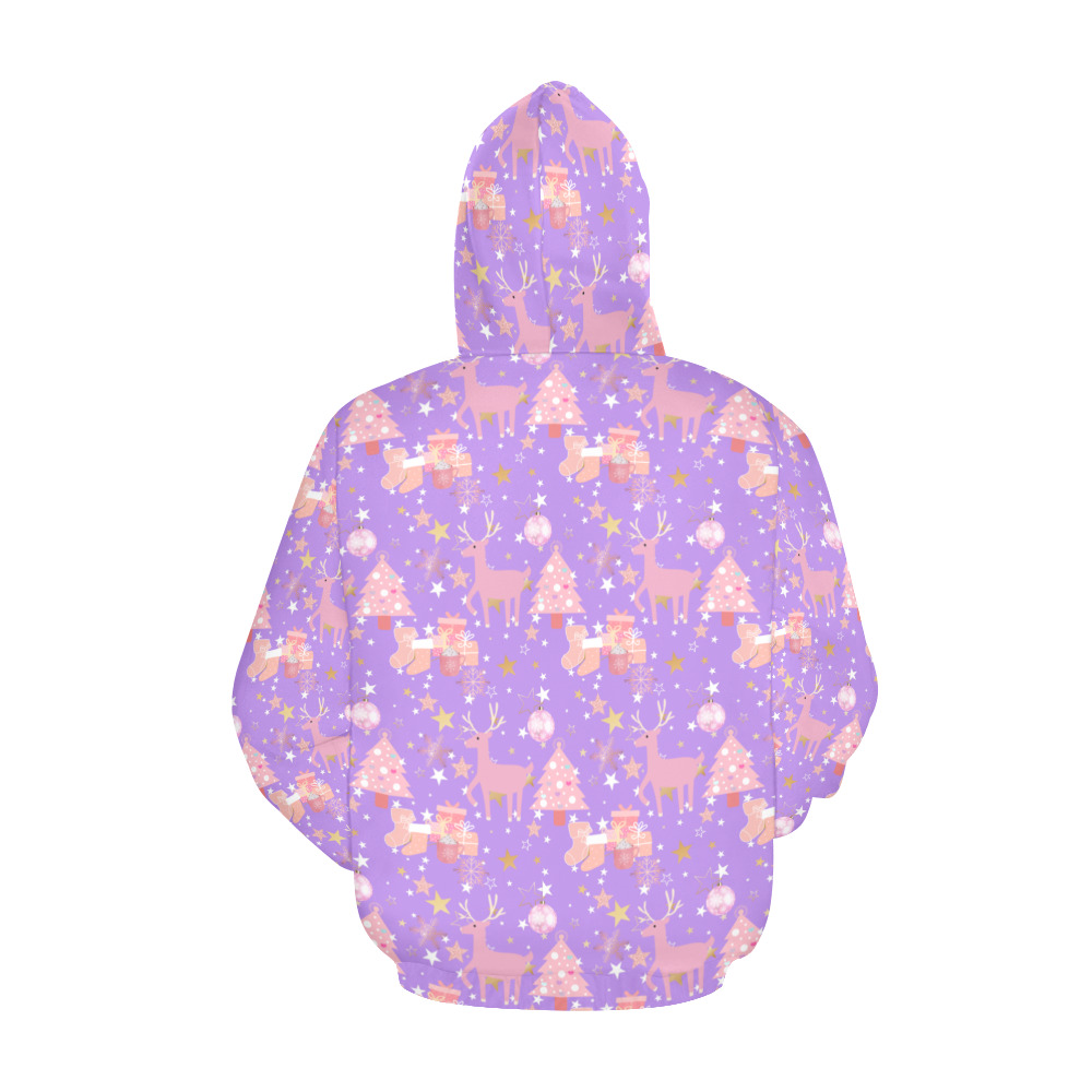 Pink and Purple and Gold Christmas Design All Over Print Hoodie for Women (USA Size) (Model H13)