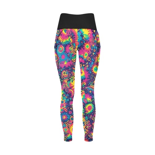 Crazy Psychedelic Rainbows Women's All Over Print Leggings with Pockets (Model L56)