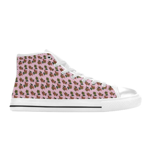 cute deer pattern pink High Top Canvas Shoes for Kid (Model 017)