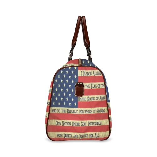 Flag with Pledge on it Waterproof Travel Bag/Large (Model 1639)