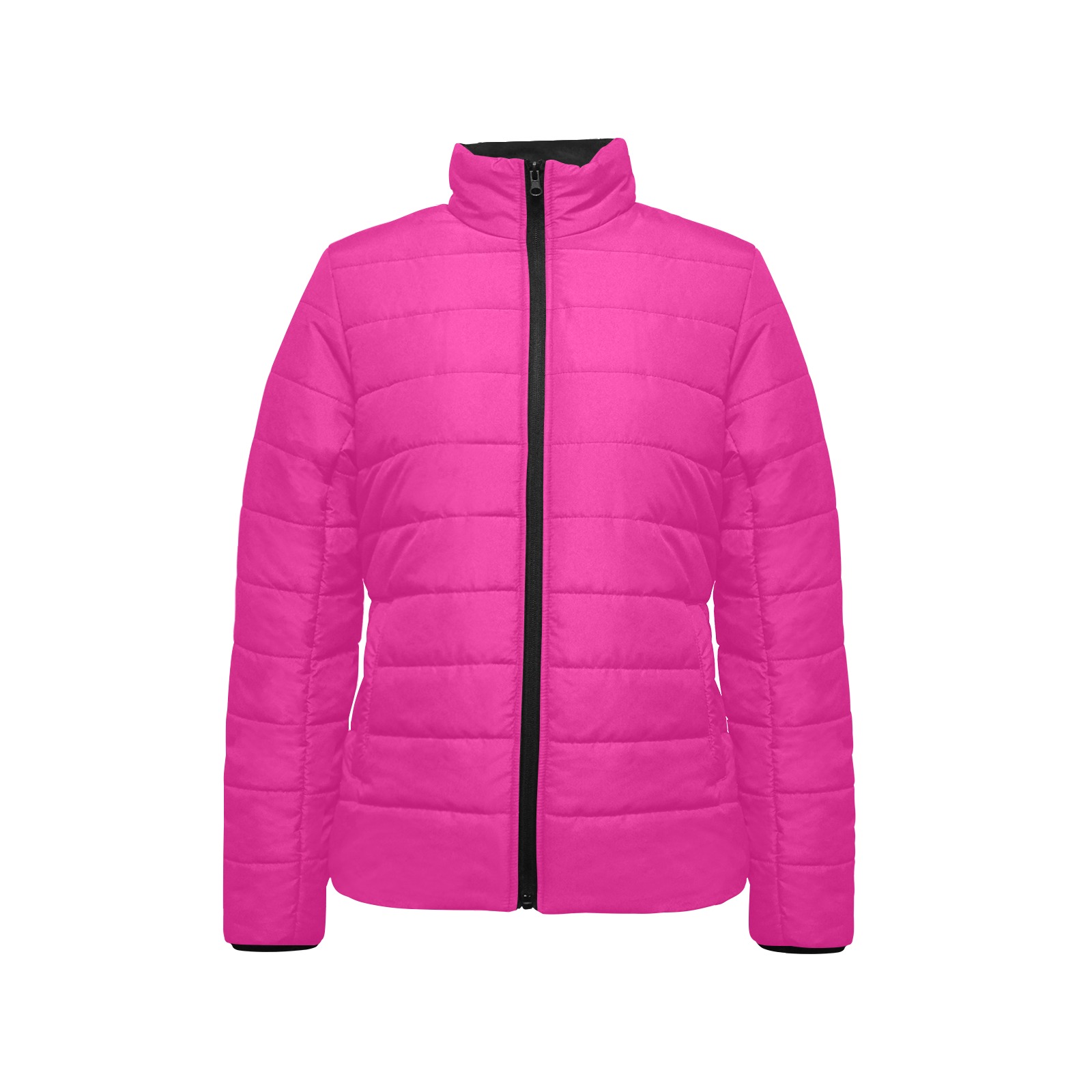 color Barbie pink Women's Stand Collar Padded Jacket (Model H41)