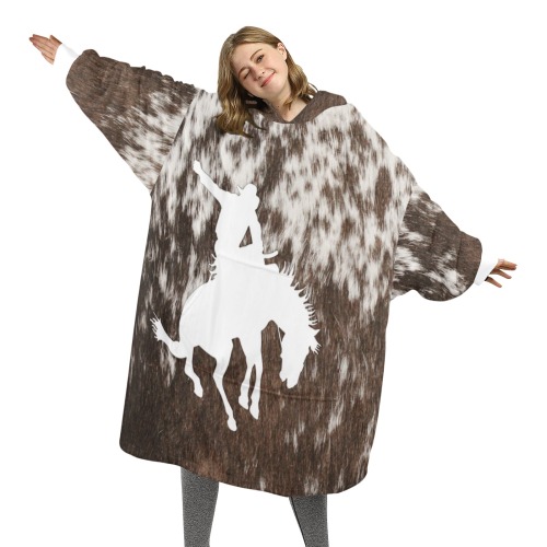 Adult Bucking Horse Cowhide Blkt Hoodie