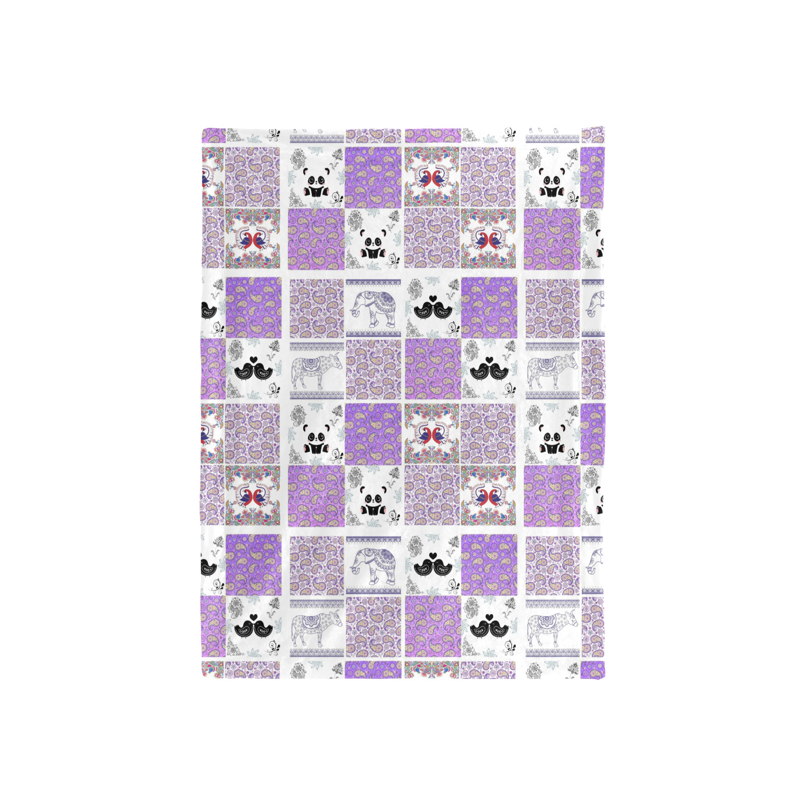 Purple Paisley Birds and Animals Patchwork Design Baby Blanket 40"x50"