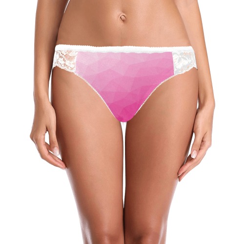 Hot pink gradient geometric mesh pattern Women's Lace Panty (Model L41)