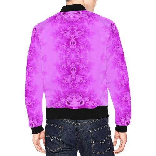 Soft Violet Flowers Frost Fractal All Over Print Bomber Jacket for Men (Model H19)