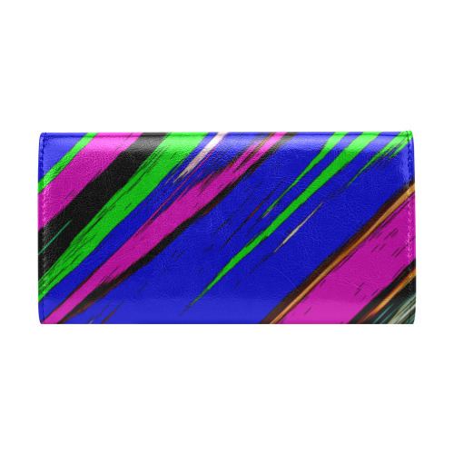 Diagonal Green Blue Purple And Black Abstract Art Women's Flap Wallet (Model 1707)