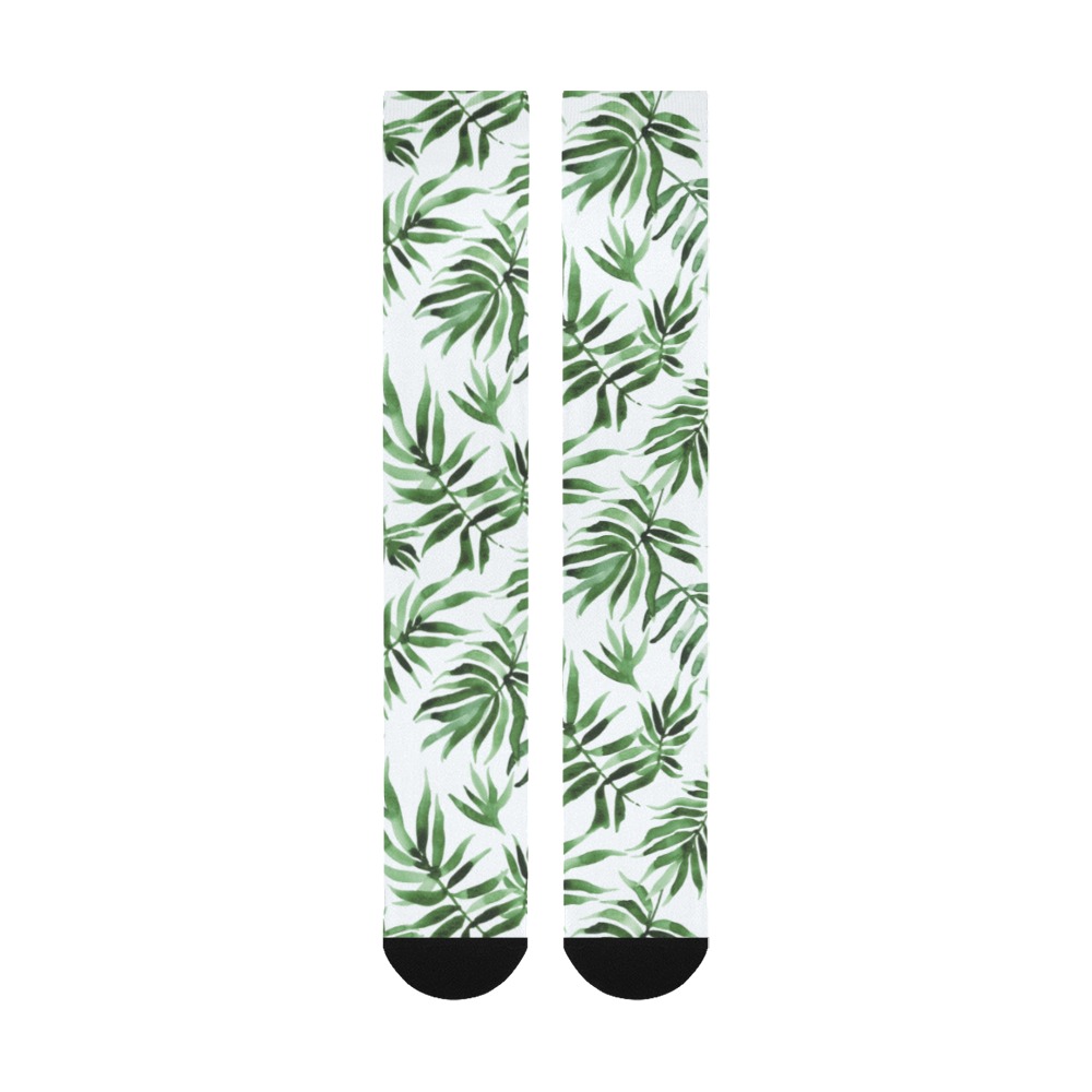 watercolor_green_leaf_pattern1 Over-The-Calf Socks