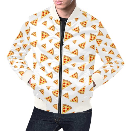 Cool and fun pizza slices pattern on white All Over Print Bomber Jacket for Men (Model H19)