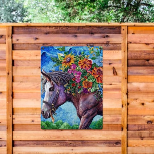 Boho Simulated Quilt Horse Artwork Metal Sign 12"x16"