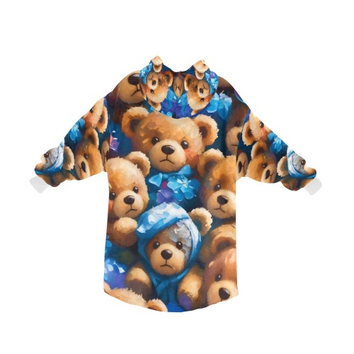 Toy teddy bears, blue ribbons, flowers cool art. Blanket Hoodie for Kids