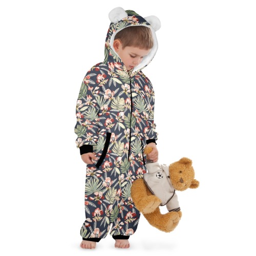 MODERN SIMPLE TROPICAL 2BN One-Piece Zip up Hooded Pajamas for Little Kids