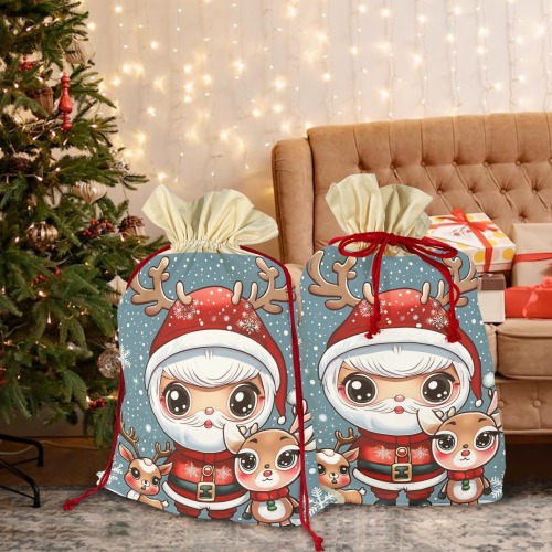 Santa and Reindeer 2 Santa Claus Drawstring Bag 21"x32" (Two Sides Printing)