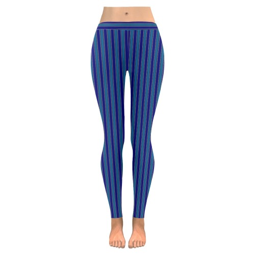 Classic Blue Stripes Women's Low Rise Leggings (Invisible Stitch) (Model L05)