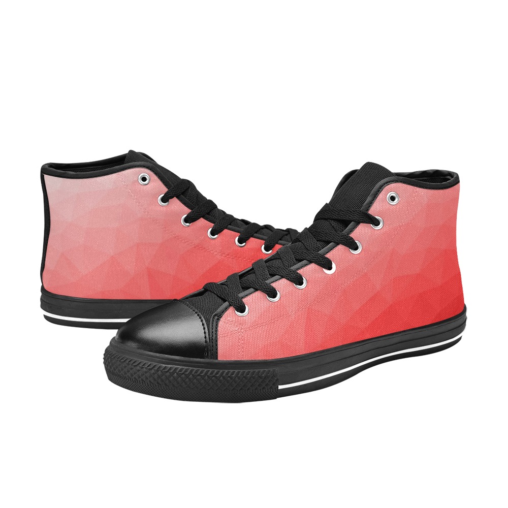 Red gradient geometric mesh pattern Women's Classic High Top Canvas Shoes (Model 017)