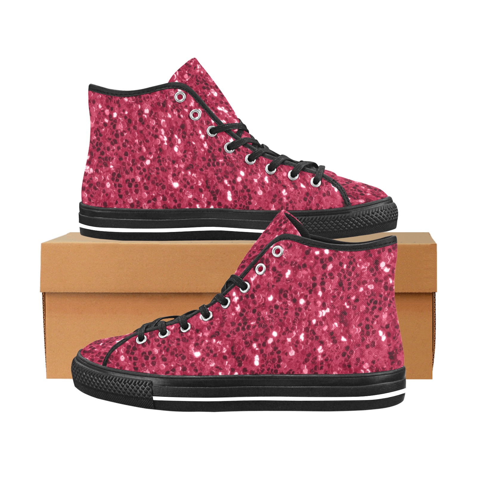 Magenta dark pink red faux sparkles glitter Vancouver H Women's Canvas Shoes (1013-1)