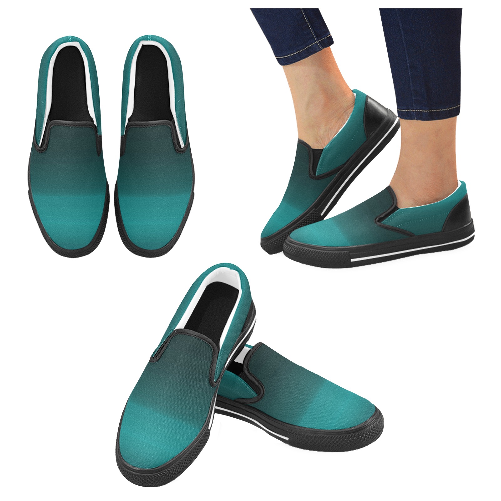 blu blk black Men's Slip-on Canvas Shoes (Model 019)