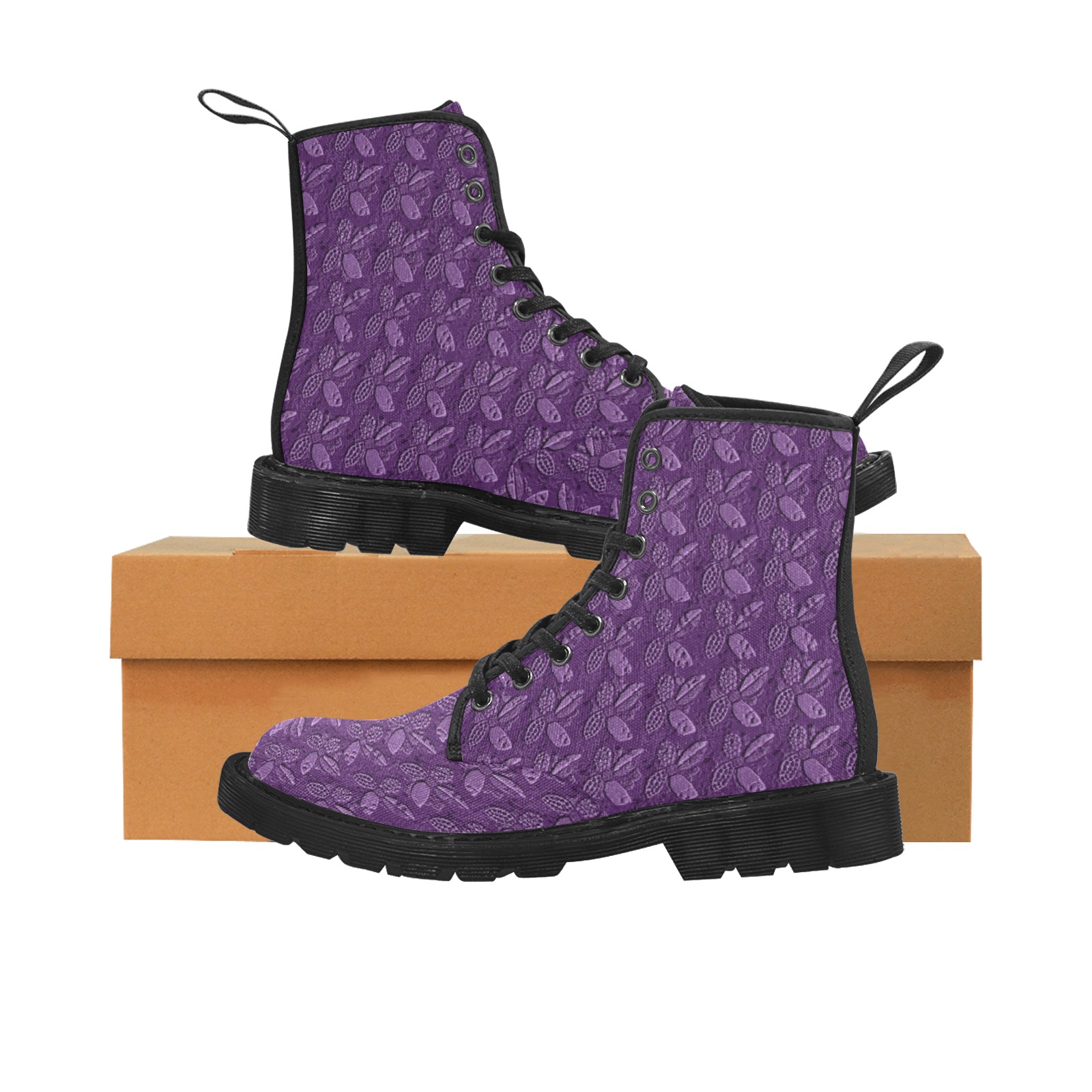 Floral pattern Martin Boots for Women (Black) (Model 1203H)