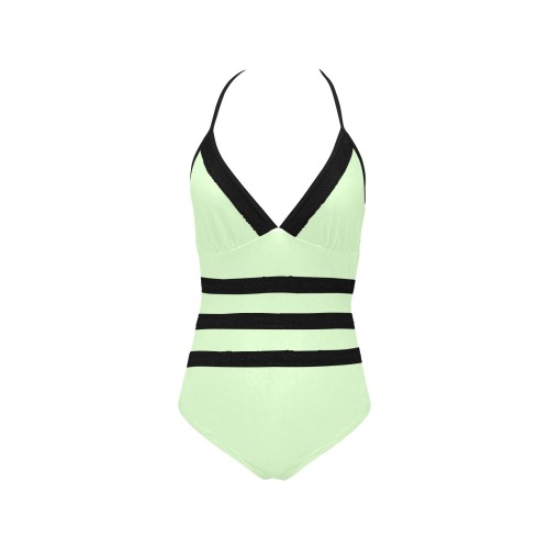 color tea green Lace Band Embossing Swimsuit (Model S15)