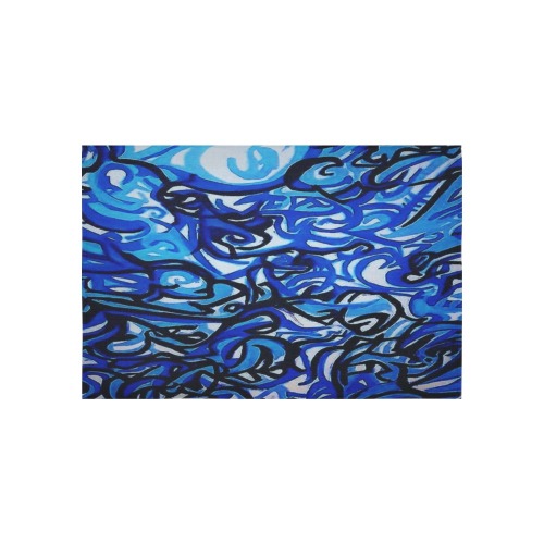 Blue Abstract Graffiti Tapestry 60x40 Cotton Linen Wall Tapestry 60"x 40"