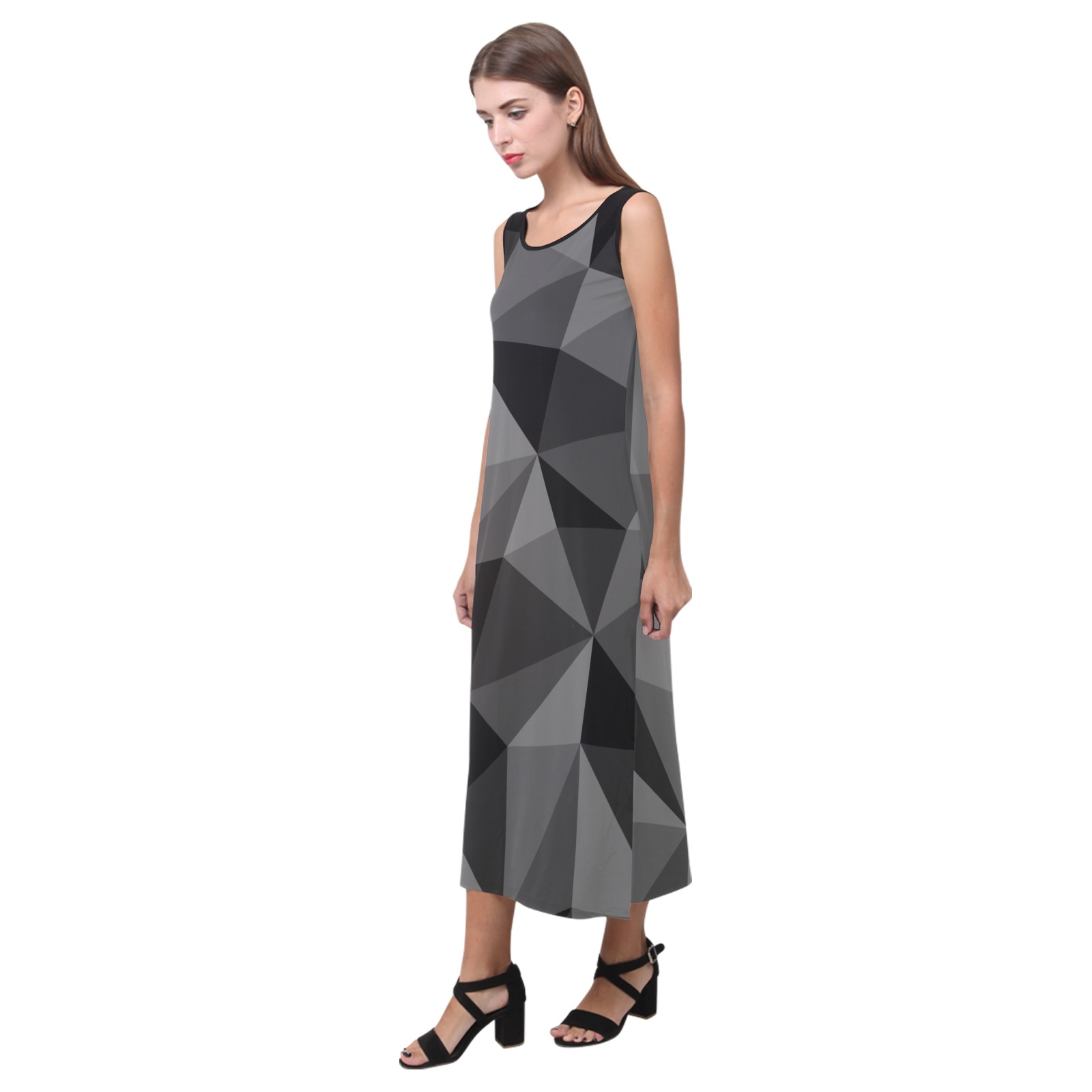 vestido negro geometrico Phaedra Sleeveless Open Fork Long Dress (Model D08)