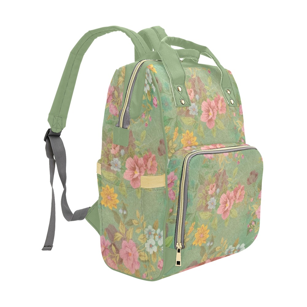 Sage Floral Multi-Function Diaper Backpack/Diaper Bag (Model 1688)